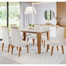 Mesa de Jantar Retangular Joey C/6 Cad Flora em Madeira Maciça Mel/Blonde/V.marfim