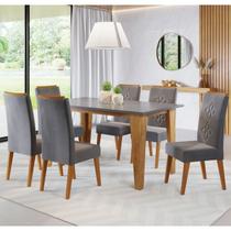 Mesa de Jantar Retangular Joey C/6 Cad Flora em Madeira Maciça Mel/Cinza Brilho/V.grafite