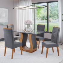 Mesa de Jantar Retangular Kara C/4 Cad Flora em Madeira Maciça Mel/Grafite/V.grafite Mesa de Jantar Retangular Kara C/4 Cad Flora em Madeira Maciça Mel/Grafite/V.grafite