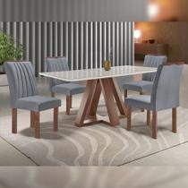 Mesa de Jantar Retangular Kyra 120x90cm Chocolate/off White com 4 Cadeiras Arizona - Suede Cinza