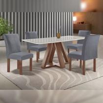 Mesa de Jantar Retangular Kyra 120x90cm Chocolate/off White com 4 Cadeiras Canela - Suede Cinza