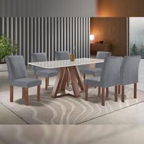 Mesa de Jantar Retangular Kyra 170x90cm Chocolate/off White com 6 Cadeiras Canela - Suede Cinza