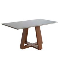 Mesa de Jantar Retangular Liandra Base Trançado Amadeirado Tampo Vidro CCS Mesa de Jantar Retangular Liandra Base Trançado Amadeirado Tampo Vidro CCS