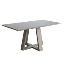 Mesa de Jantar Retangular Liandra Tampo Vidro Base Trançado Laqueado Off White CCS