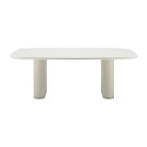 Mesa de Jantar Retangular Lintz 219 cm Off White Fosco com PU Bege Mesa de Jantar Retangular Lintz 219 cm Off White Fosco com PU Bege