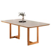 Mesa de Jantar Retangular Lírio - Base Madeira Maciça - Tampo Chanfrado 100% MDF e Vidro Colado de Fábrica