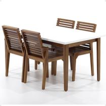 Mesa de Jantar Retangular Luiza 160cm Branca com 4 Cadeiras em Madeira Isabela - Natural - MADE MOVEIS CEDRENSE LTDA