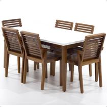 Mesa de Jantar Retangular Luiza 160cm Branca com 6 Cadeiras em Madeira Isabela - Natural - Magazine Decor