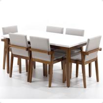 Mesa de Jantar Retangular Luiza 160cm Branca com 6 Cadeiras Estofadas Isabela - Bege - Magazine Decor