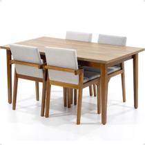 Mesa de Jantar Retangular Luiza 160cm Natural com 4 Cadeiras Estofadas Isabela - Bege - Magazine Decor