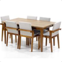 Mesa de Jantar Retangular Luiza 160cm Natural com 6 Cadeiras Estofadas Isabela - Bege