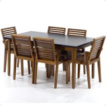 Mesa de Jantar Retangular Luiza 160cm Preta com 6 Cadeiras em Madeira Isabela - Natural - Magazine Decor