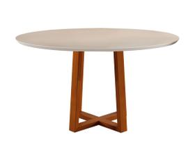 Mesa de Jantar Retangular Macadâmia - Base Madeira Maciça - Tampo Chanfrado 100% MDF e Vidro Colado de Fábrica Tamanho:1