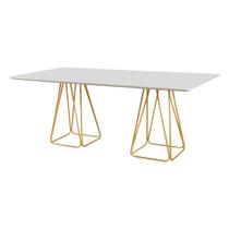 Mesa de Jantar Retangular Milão Off White 2M com Base Metal Dourado - C&M Decor Mesa de Jantar Retangular Milão Off White 2M com Base Metal Dourado - C&M Decor