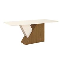 Mesa de Jantar Retangular Nira 200 cm Nature e Off White com Tampo de Vidro - D'Rossi