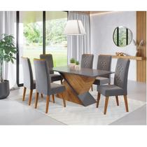 Mesa de Jantar Retangular Patagonia C/6 Cad Flora em Madeira Maciça Mel/Cinza Brilho/V.grafite Mesa de Jantar Retangular Patagonia C/6 Cad Flora em Madeira Maciça Mel/Cinza Brilho/V.grafite