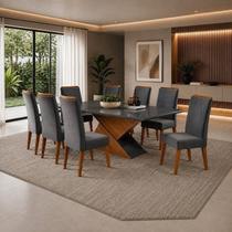 Mesa de Jantar Retangular Pipa com 8 Cadeiras Madeira Maciça Vegas Yescasa Cinza/Mel/Grafite - Viero