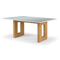 Mesa de Jantar Retangular Quadro de Madeira com Tampo de Vidro