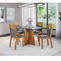 Mesa de Jantar Retangular Rabanne Com 4 Cadeiras Pietra Mel/Cinza Brilho/V.grafite Casa Giulia