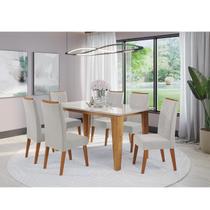 Mesa de Jantar Retangular Scala Com 6 Cadeiras Flora em Madeira Maciça Mel/Off White/V.marfim Casa Giulia