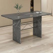 Mesa de Jantar Retangular Tampo 140x75cm Base Granito Topázio Cinza/Preto
