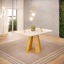 Mesa de Jantar Retangular Tampo Chanfrado Curvo 120x90 DJ Móveis Kiara Cedro Off White - DJ MOVEIS