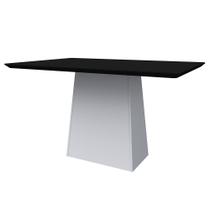 Mesa de Jantar Retangular Tampo com Vidro Bella 160 cm Preto Base Off White - D'Rossi