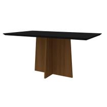 Mesa de Jantar Retangular Tampo com Vidro Sabrina 160 cm Preto Base Imbuia - D'Rossi