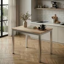 Mesa de Jantar Retangular Tampo Madeira Maciça 120CMX85CM Smart Marrom/Cromado