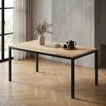Mesa de Jantar Retangular Tampo Madeira Maciça 140CMX85CM Smart Marrom/Preto