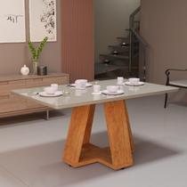 Mesa de Jantar Retangular Tampo Off White COm Vidro Laqueado Pés Perola