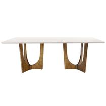 Mesa de Jantar Retangular Trento Cinamomo Claro c/ Vidro Off White 180x100 - Fabrispuma