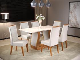 Mesa de Jantar Retangular Vitalic com 6 Cadeiras Madeira Maciça Vegas Yescasa Mel/Blonde/Marfim Mesa de Jantar Retangular Vitalic com 6 Cadeiras Madeira Maciça Vegas Yescasa Mel/Blonde/Marfim