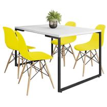 Mesa de Jantar Rivera Industrial Branco F01 com 04 Cadeiras Eiffel Charles Eames Amarelo - Lyam Decor