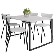 Mesa de Jantar Rivera Industrial Branco F01 com 04 Cadeiras Fixa Empilhável Bit Branco - Lyam Decor