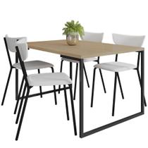Mesa de Jantar Rivera Industrial Nature F01 com 04 Cadeiras Fixa Empilhável Bit Branco - Lyam Decor