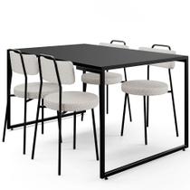 Mesa de Jantar Rivera Preto 136cm com 04 Cadeiras Industrial Barcelona F01 Bouclê Cru - Lyam