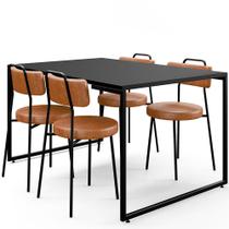 Mesa de Jantar Rivera Preto 136cm com 04 Cadeiras Industrial Barcelona F01 material sintético Camel - Lyam