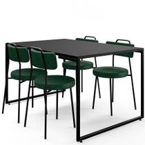 Mesa de Jantar Rivera Preto 136cm com 04 Cadeiras Industrial Barcelona F01 material sintético Verde - Lyam