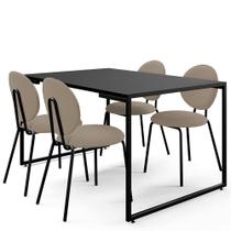 Mesa de Jantar Rivera Preto 136cm com 04 Cadeiras Industrial Évora F01 Bouclê Bege - Lyam