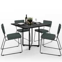 Mesa de Jantar Rivera Preto 90cm com 04 Cadeiras Industrial Allana F01 Linho Verde Musgo - Lyam