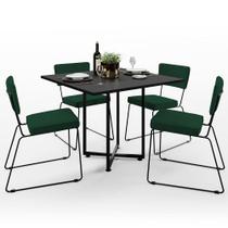 Mesa de Jantar Rivera Preto 90cm com 04 Cadeiras Industrial Allana F01 Suede Verde Musgo - Lyam