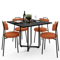 Mesa de Jantar Rivera Preto 90cm com 04 Cadeiras Industrial Barcelona F01 Tecido Terracota - Lyam