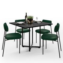 Mesa de Jantar Rivera Preto 90cm com 04 Cadeiras Industrial Melina F01 material sintético Verde - Lyam