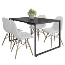 Mesa de Jantar Rivera Preto F01 com 04 Cadeiras Eiffel Charles Eames Botonê Branco - Lyam Decor