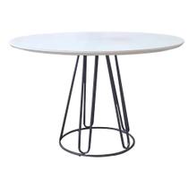 Mesa de Jantar Rubi Off White com Base de Metal Preto 1,20 M - C&M Decor