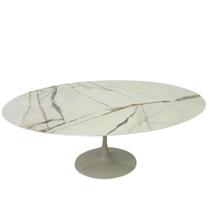 Mesa de Jantar Saarinen Oval 120x80cm Mdf Calacata Marmorizada Gelo Branco