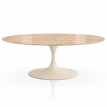 Mesa de Jantar Saarinen Oval 137x90 cm Tampo Mármore Travertino Base Laca Off White Mesa de Jantar Saarinen Oval 137x90 cm Tampo Mármore Travertino Base Laca Off White