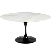 Mesa de Jantar Saarinen Oval 160x90 cm Mármore Branco Extra Base Preta Mesa de Jantar Saarinen Oval 160x90 cm Mármore Branco Extra Base Preta
