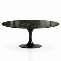Mesa de Jantar Saarinen Oval 244x137 cm Tampo Mármore Verde Guatemala Base Laca Preta Mesa de Jantar Saarinen Oval 244x137 cm Tampo Mármore Verde Guatemala Base Laca Preta